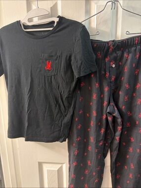 Psycho Bunny Black & Red Kids Pajama Set with Pocket Logo